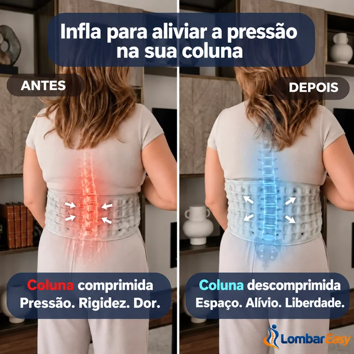 Antes e depois: com a cinta inflada, a coluna passa de comprimida a descomprimida