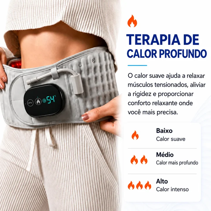 Terapia de calor profundo em 3 níveis, com o display marcando 54 graus